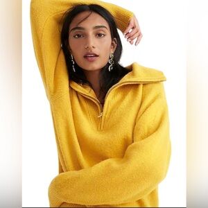 J. Crew Size L Relaxed Half-zip stretch Sweater in Mustard Yellow NEW!
